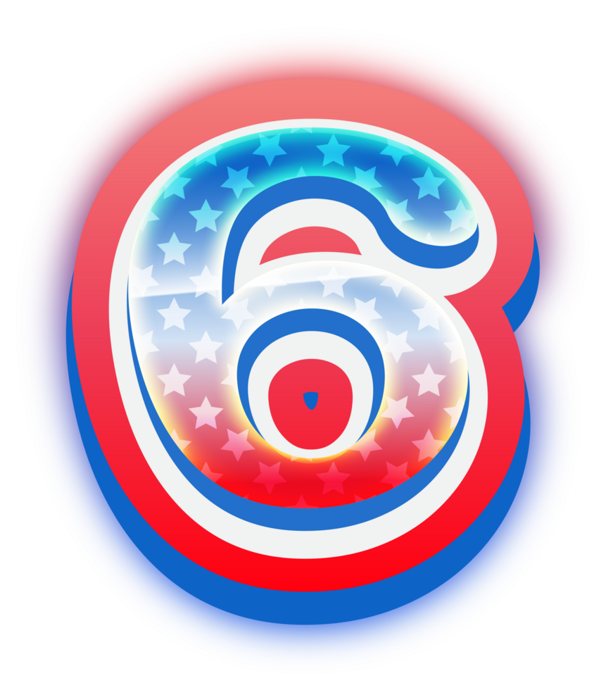Number 6, Red Blue Neon Alphabet png