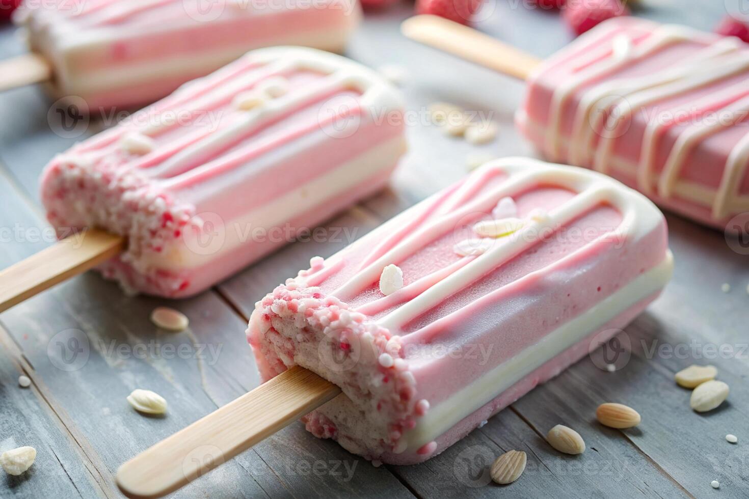Strawberry ice cream on a stick photo