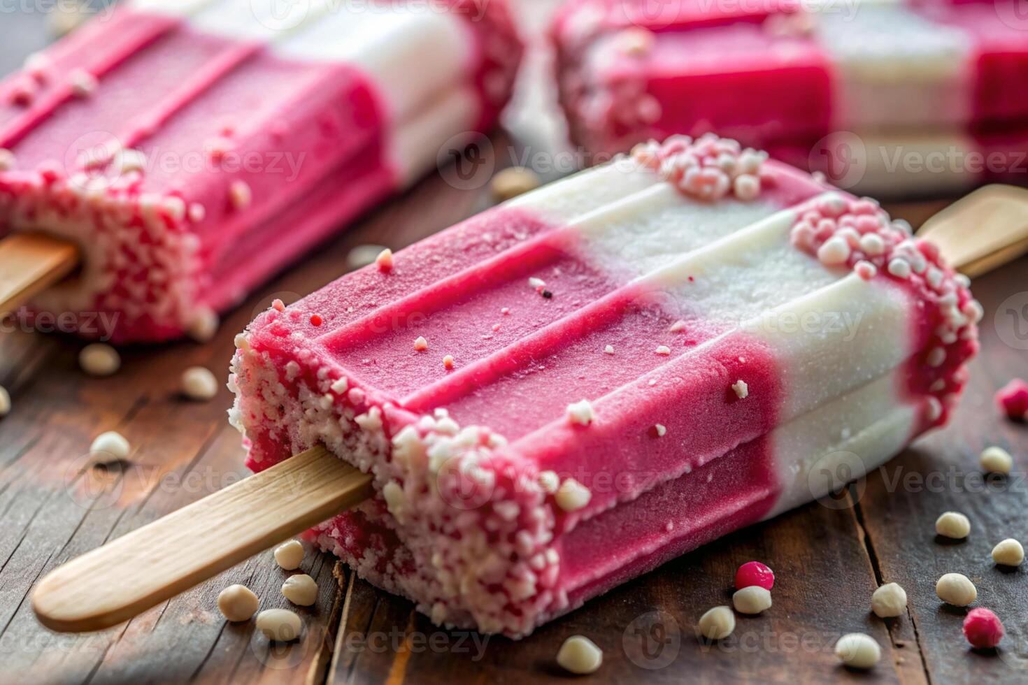 Strawberry ice cream on a stick photo