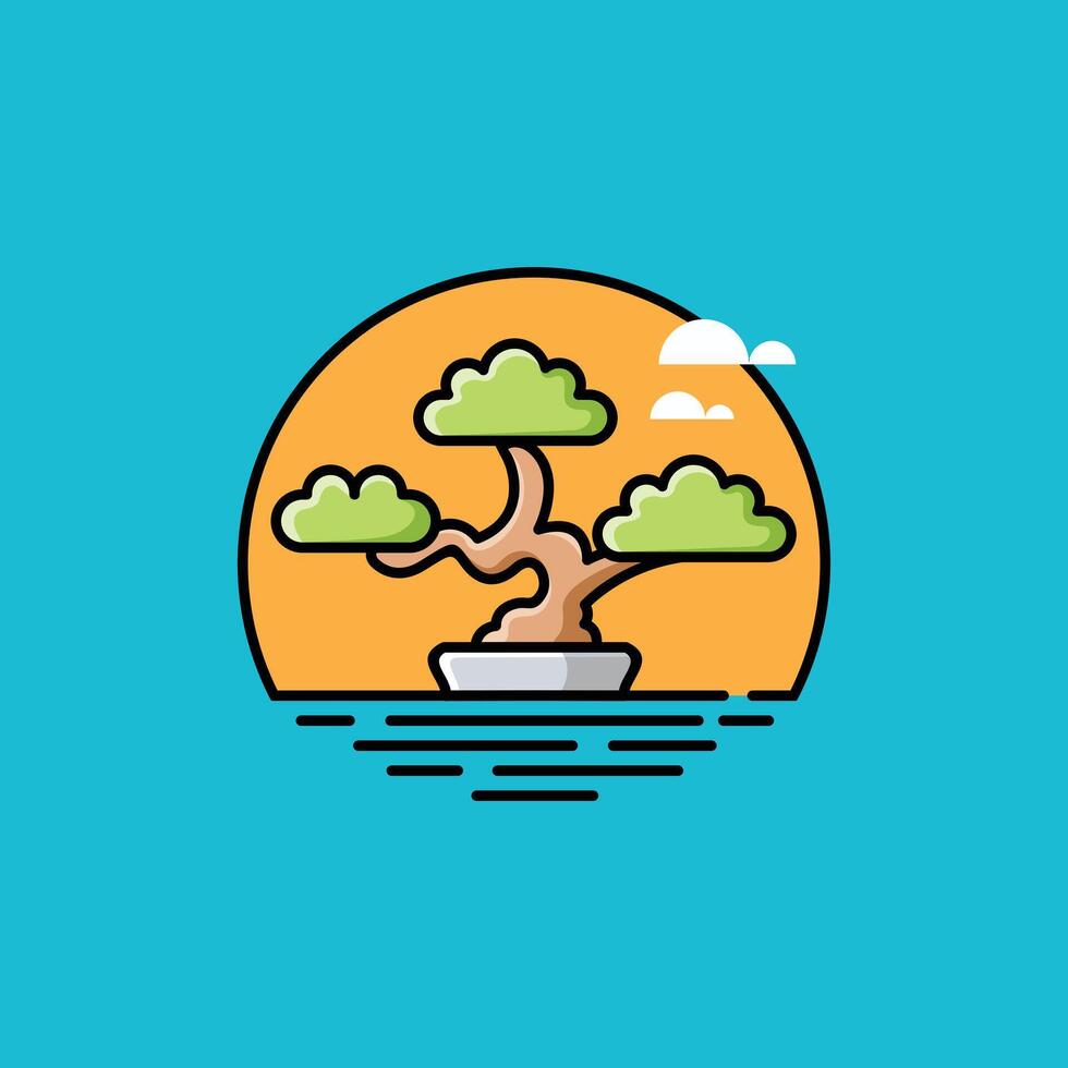 Cute Bonsai Logo Design vector