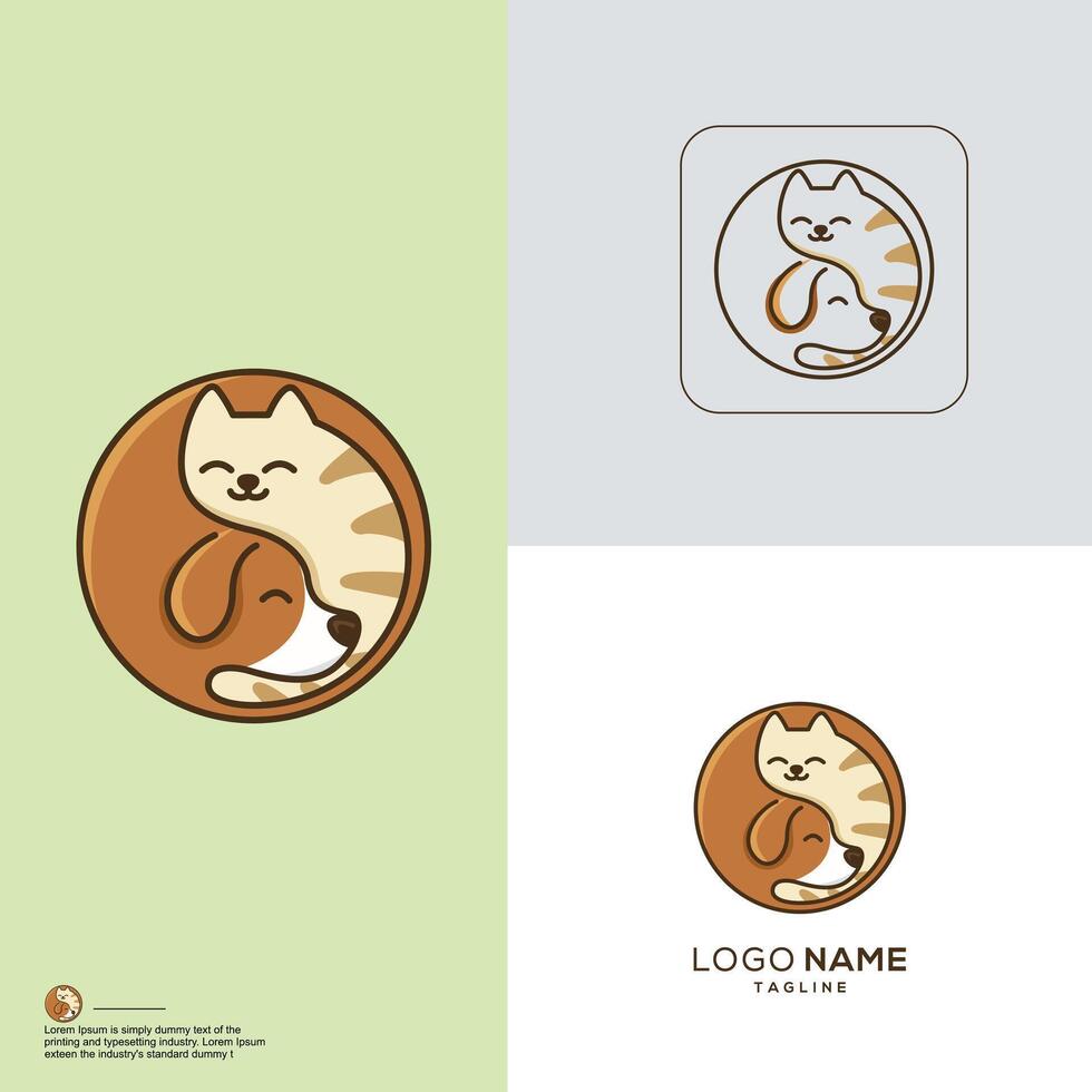 Cute Cats and Dog Logo Design vector