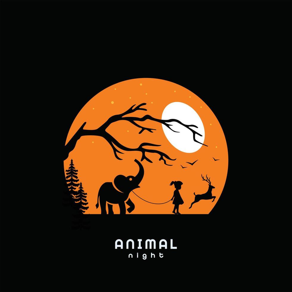 Animal Night Logo Design vector