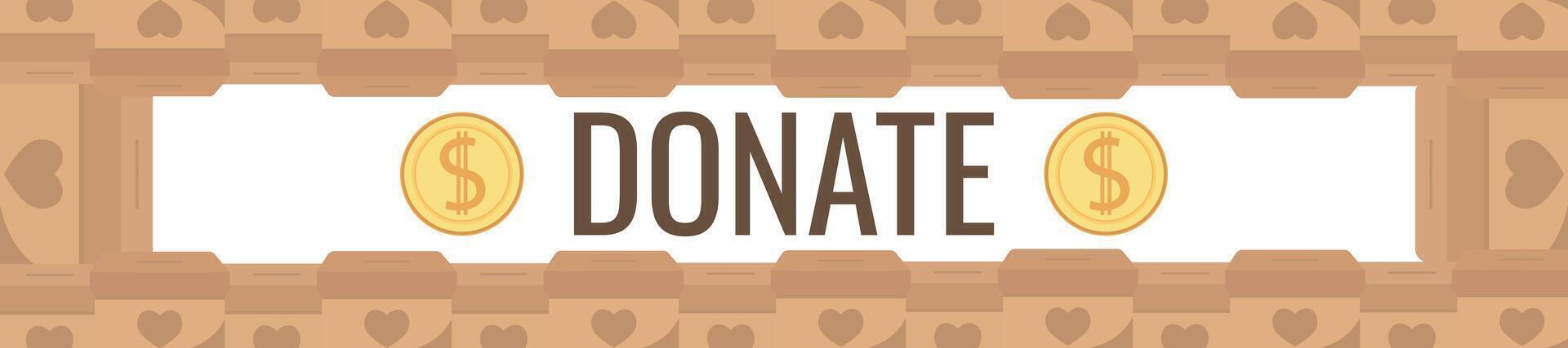 Frame of falling coins money in box charity and donation boxes border with heart says DONATE vector