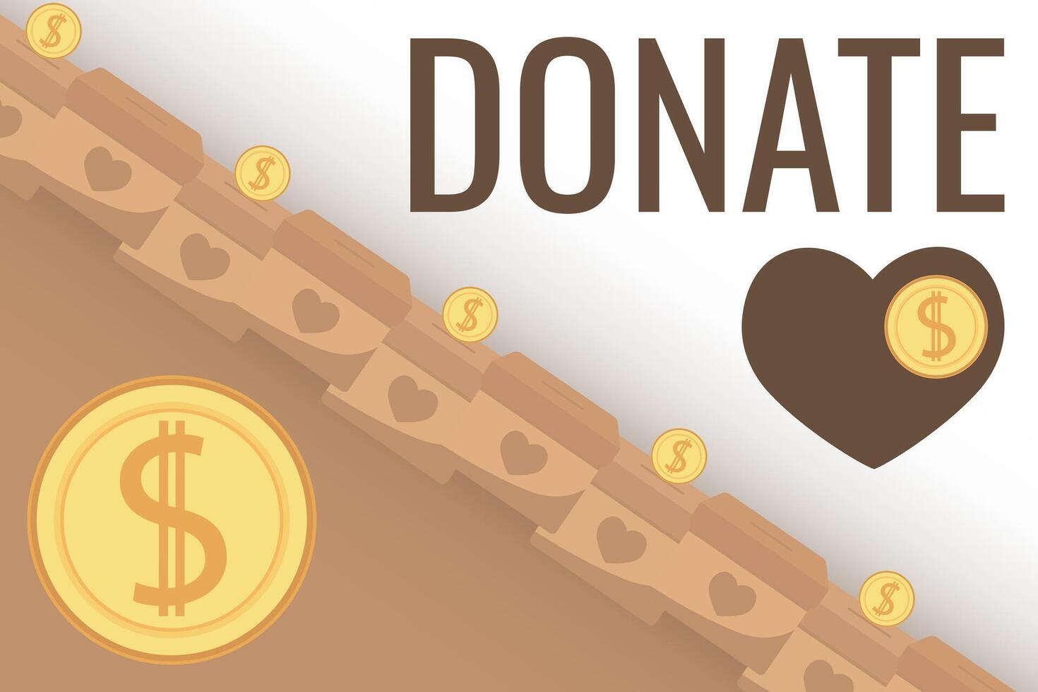 Frame of falling coins money in box charity and donation boxes border with heart says DONATE vector