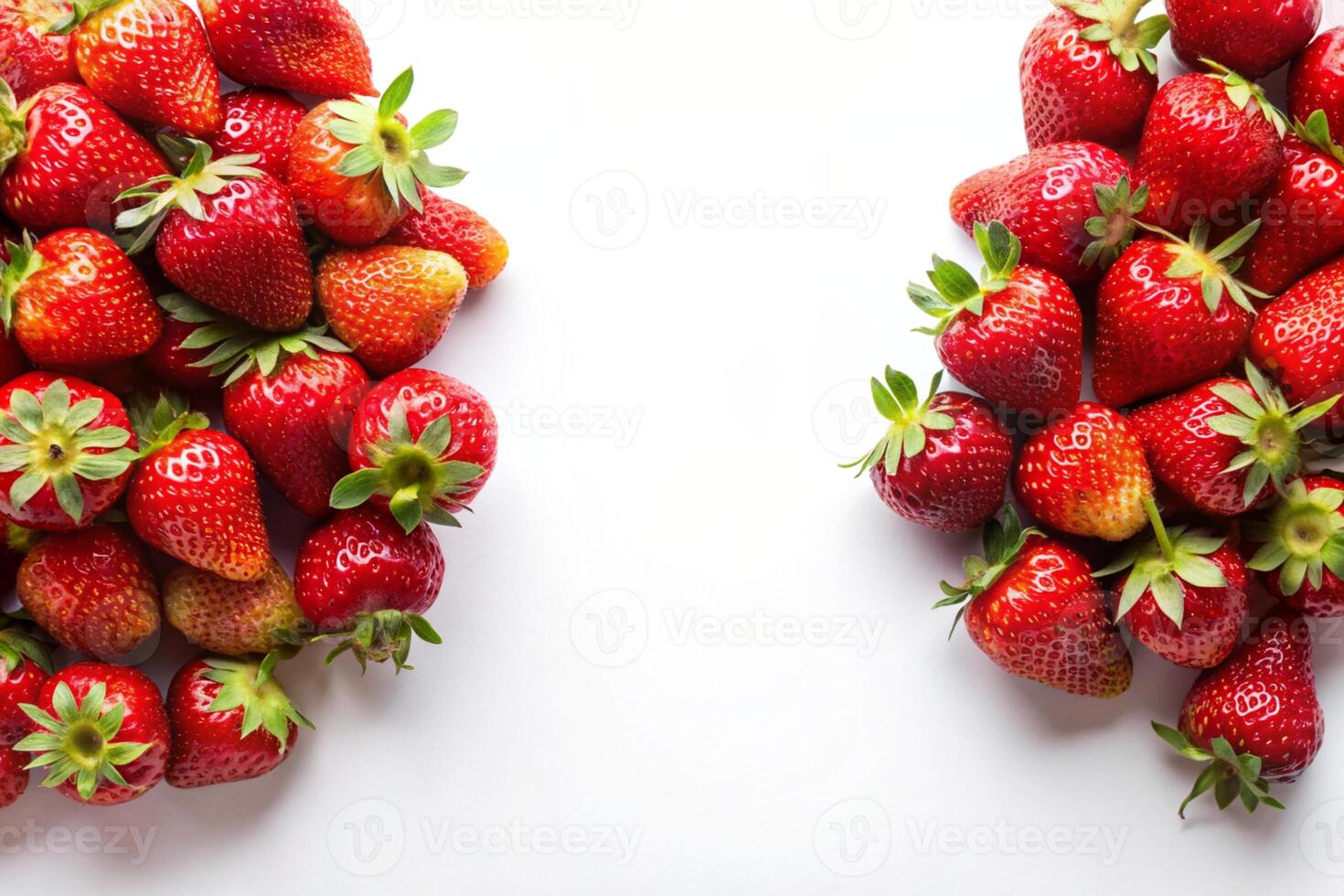 Strawberry isolated on white background. With empty copy space. View from above. photo