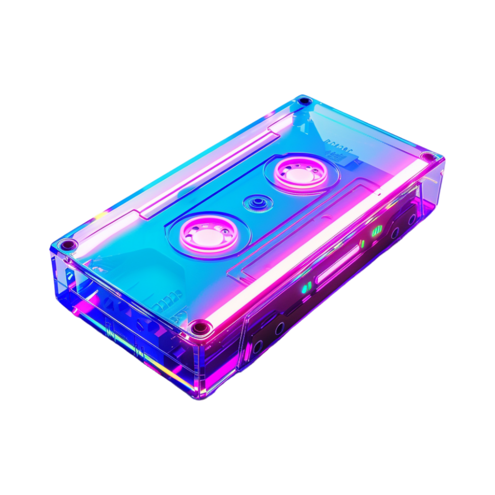 Neon Cassette on Transparent Background png