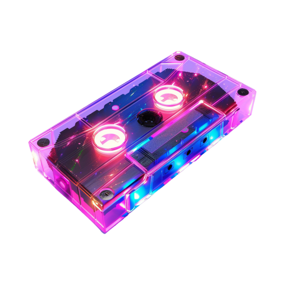 Neon Cassette on Transparent Background png