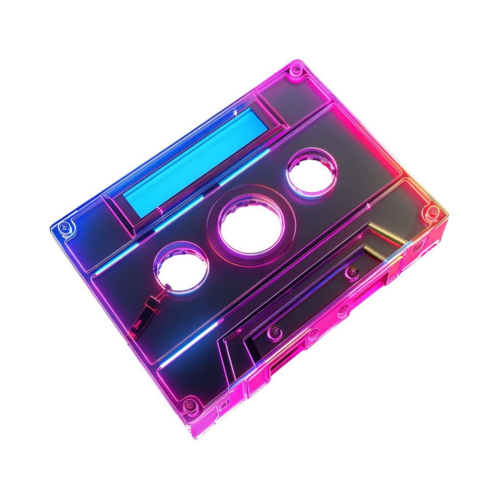 Neon Cassette on Transparent Background png