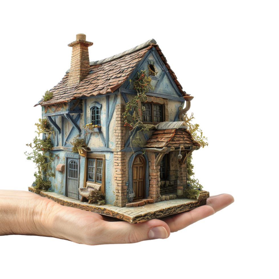Real Estate House in Hand on Transparent Background png