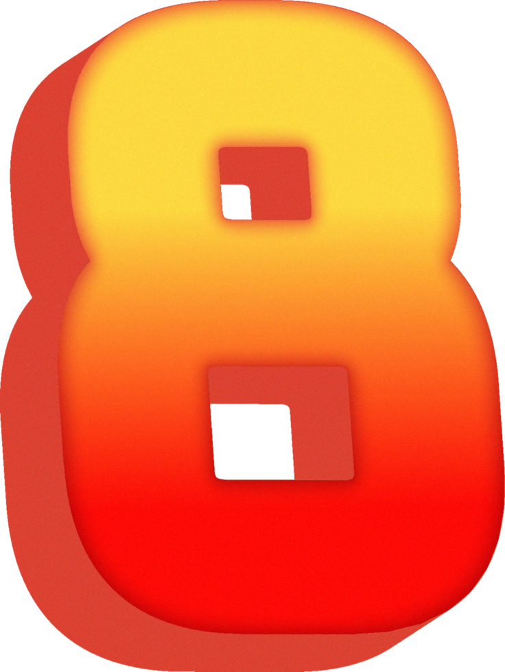 Number 8, 3D Bold Orange Alphabet Letter png