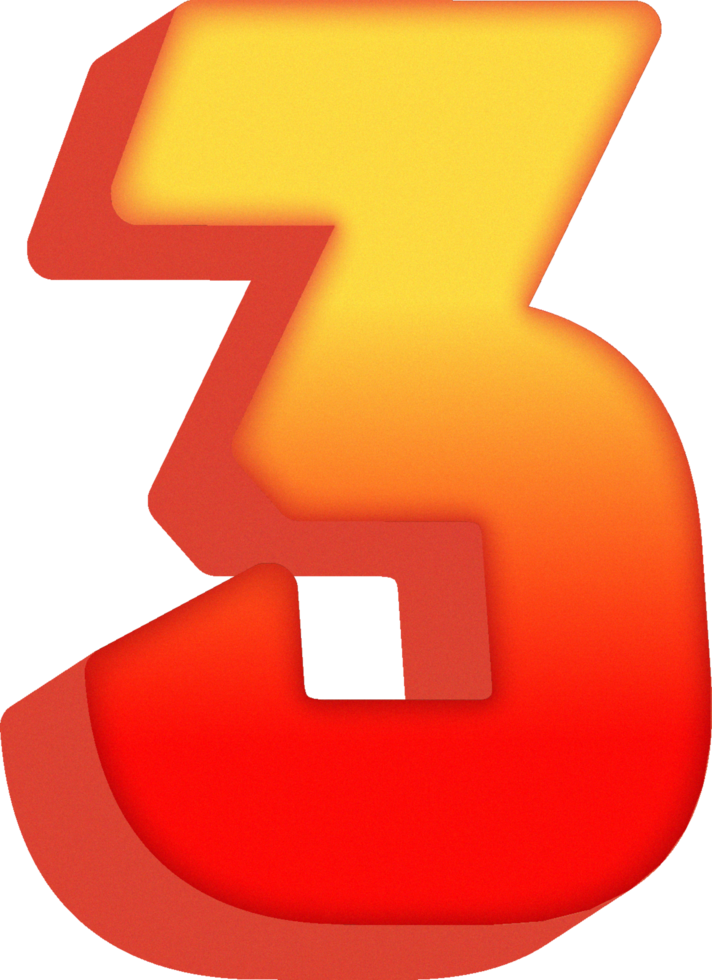 Number 3, 3D Bold Orange Alphabet Letter png