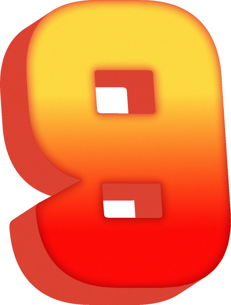 Number 9, 3D Bold Orange Alphabet Letter png