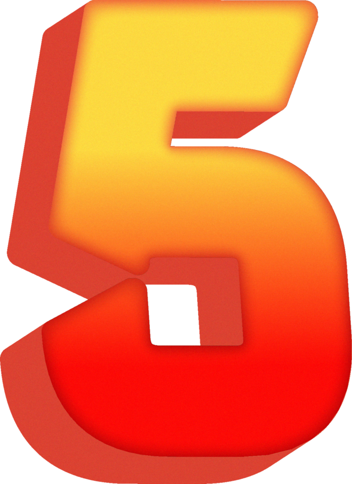 Number 5, 3D Bold Orange Alphabet Letter png