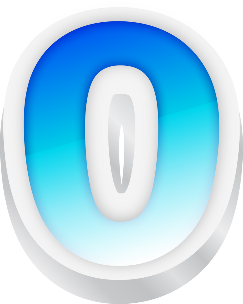 Number 0, Blue Gradient Text Effect 3D png