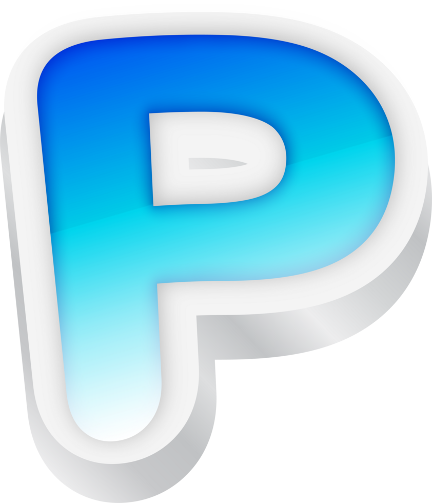Letter P, Blue Gradient Text Effect 3D png