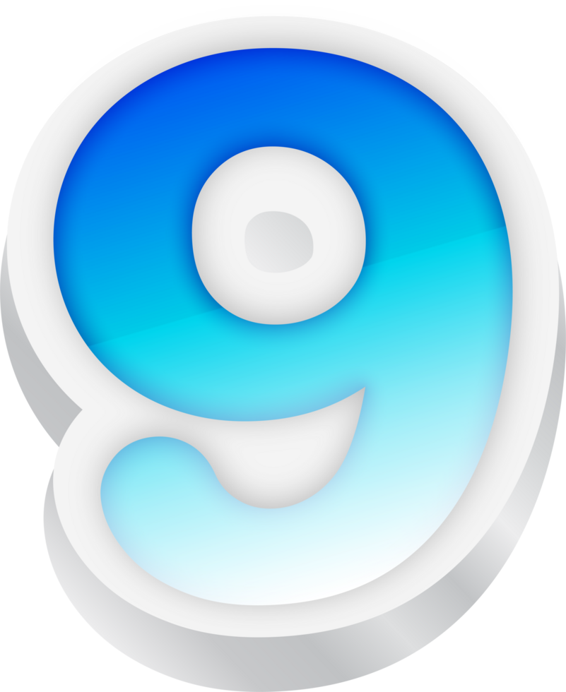 Number 9, Blue Gradient Text Effect 3D png