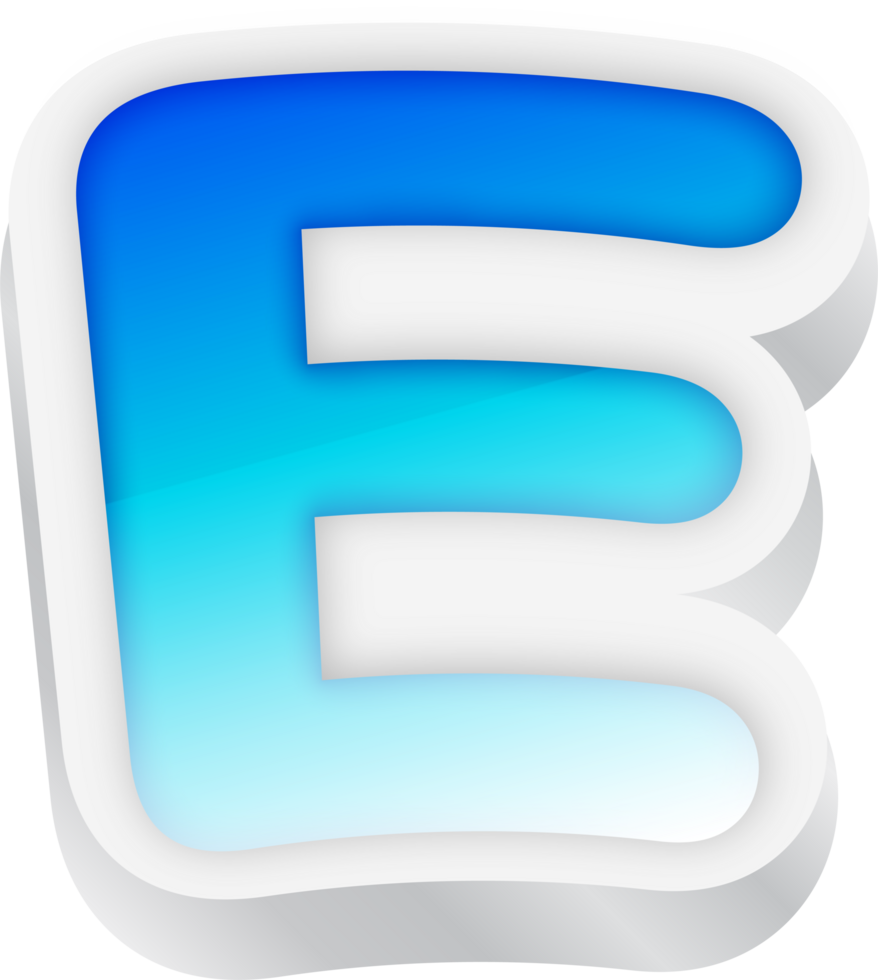 Letter E, Blue Gradient Text Effect 3D png