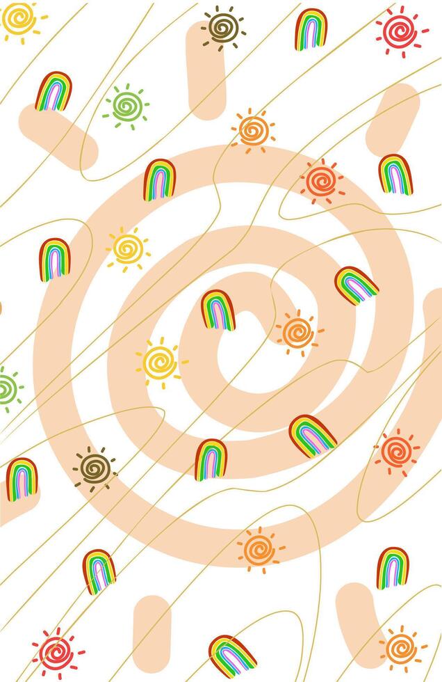 drawing of rainbow and sun for wrapping paper vector
