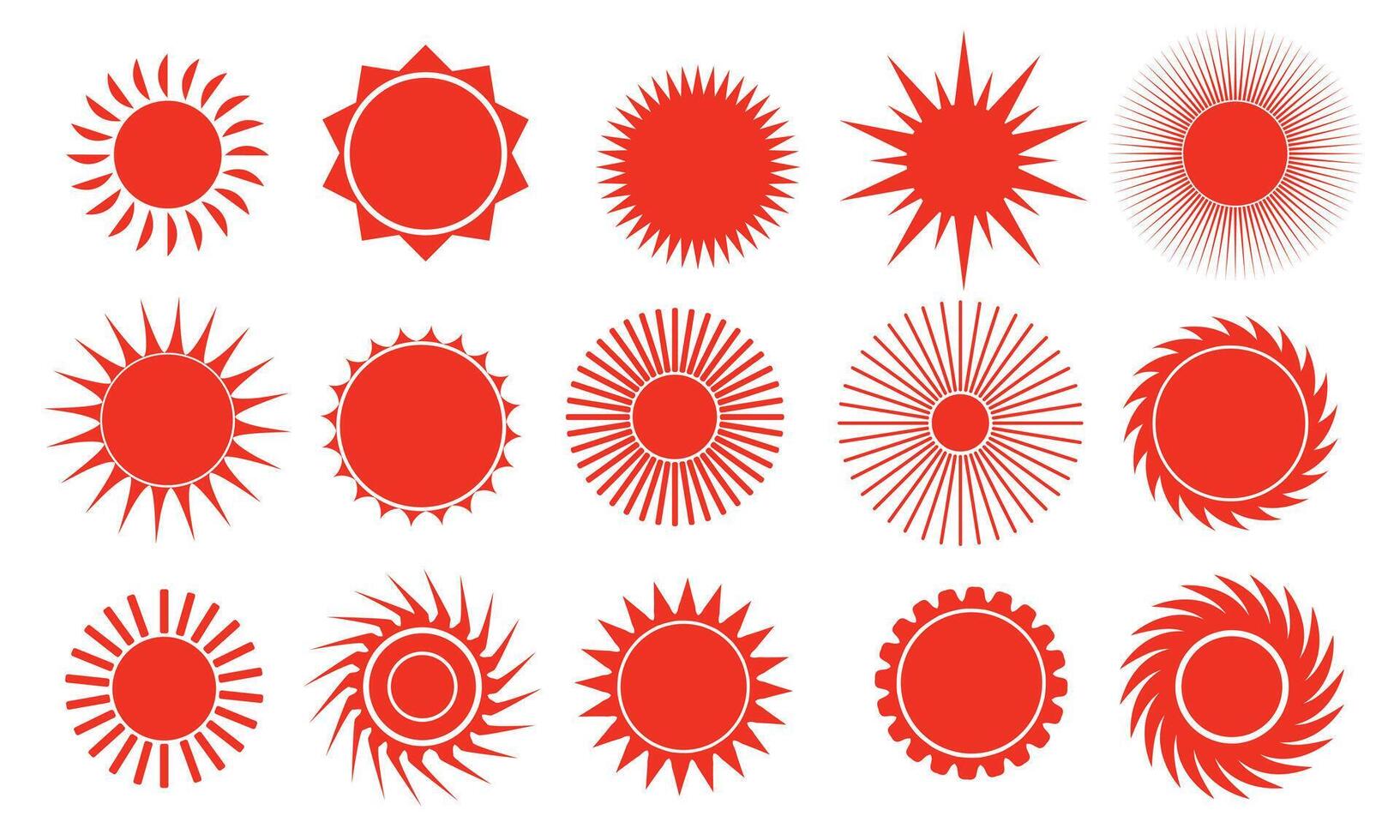 Sun icon sets red color. Different illustration sun drawing collection. Summertime figure concept. vector