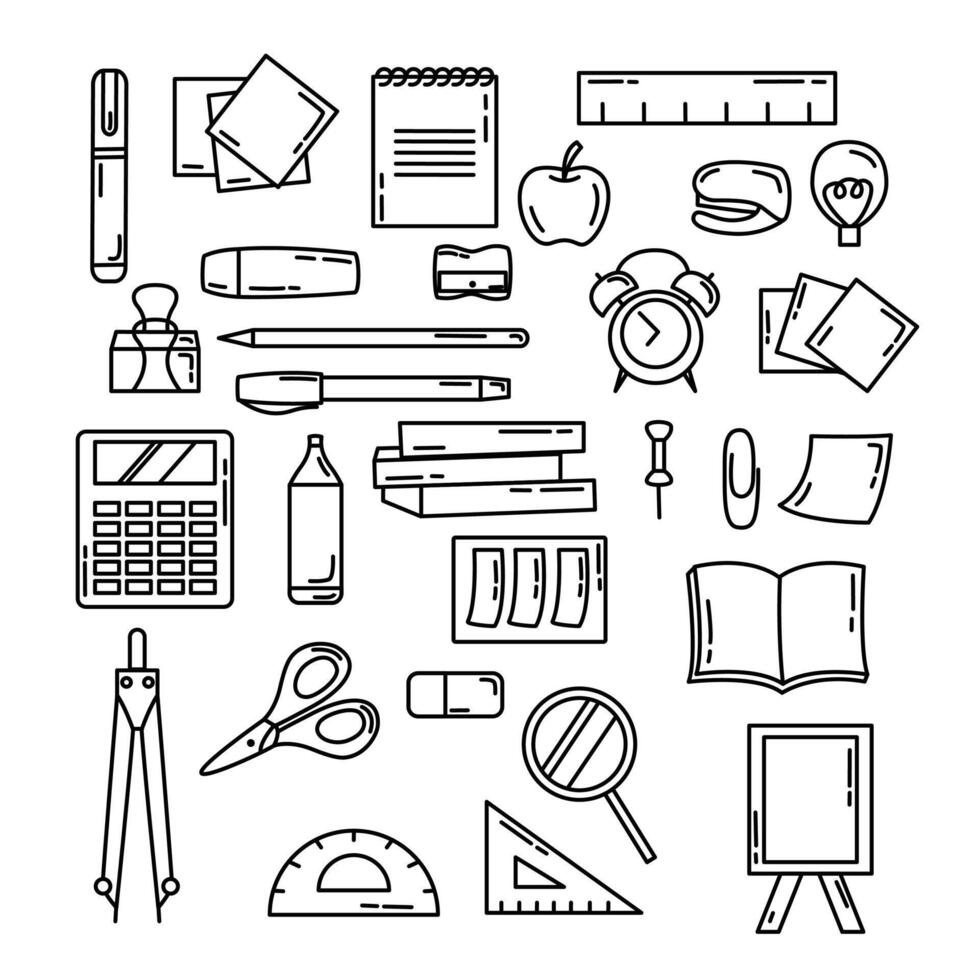 school stationery line vector