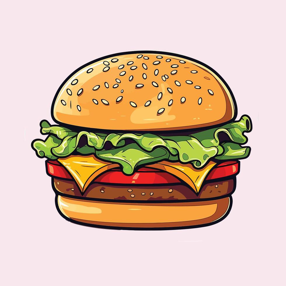 classic hamburger illustration simple flat color vector