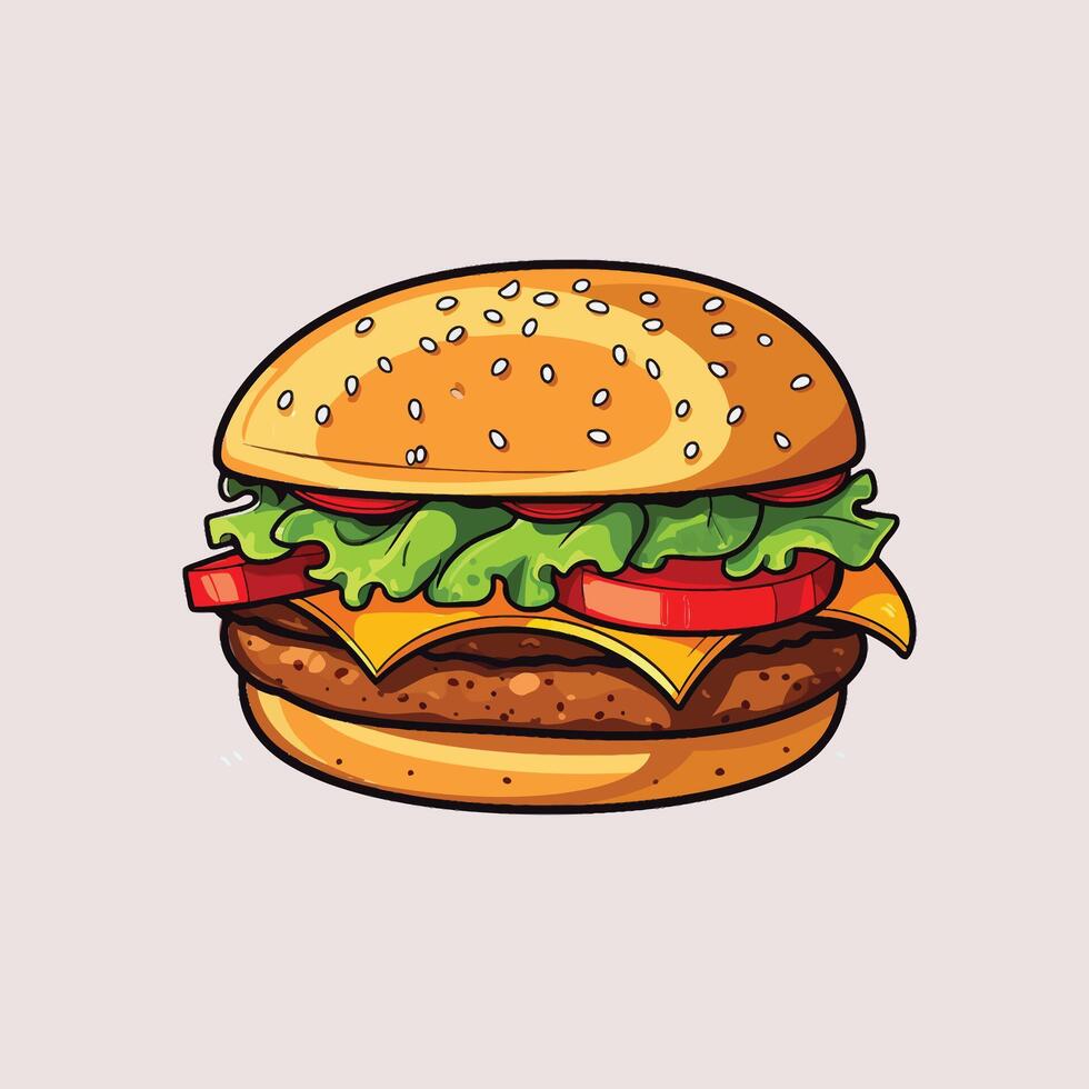 classic hamburger illustration simple flat color vector