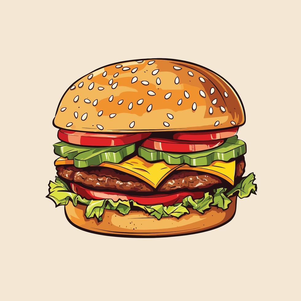 classic hamburger illustration simple flat color vector