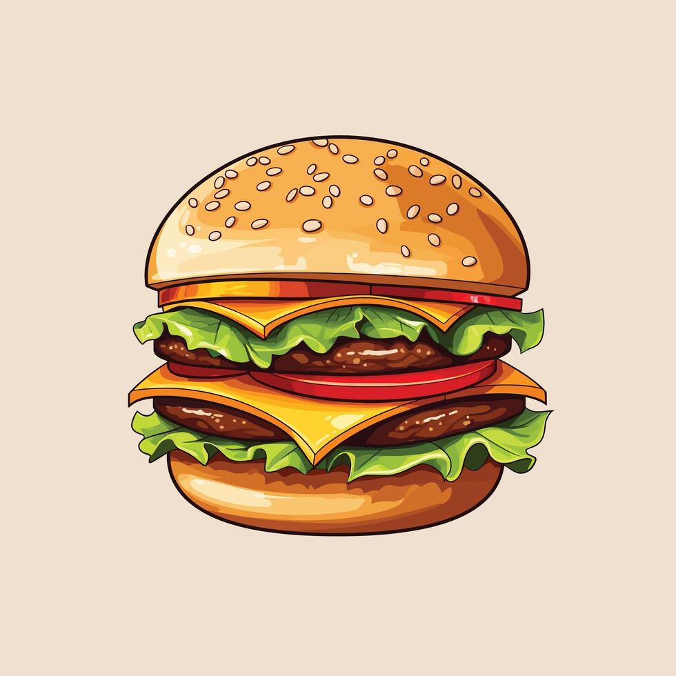 classic hamburger illustration simple flat color vector