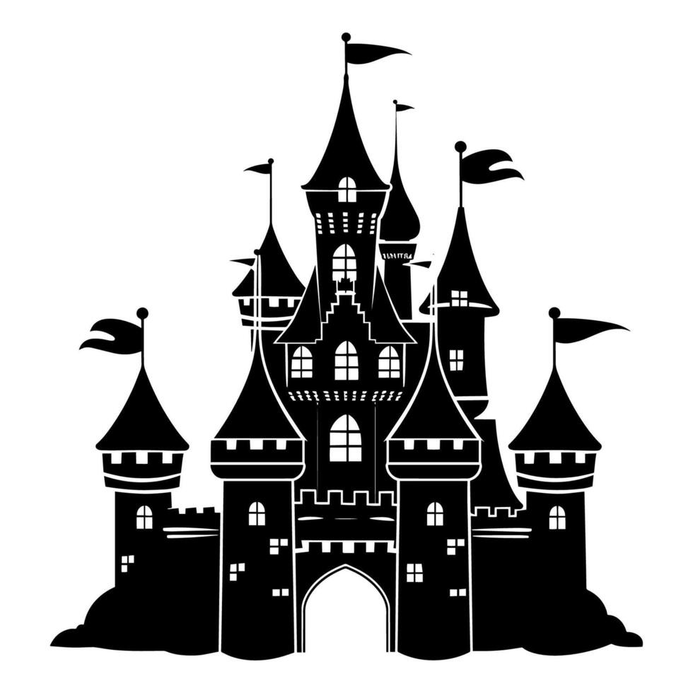 Cartoon Castle Silhouette with Flags vector