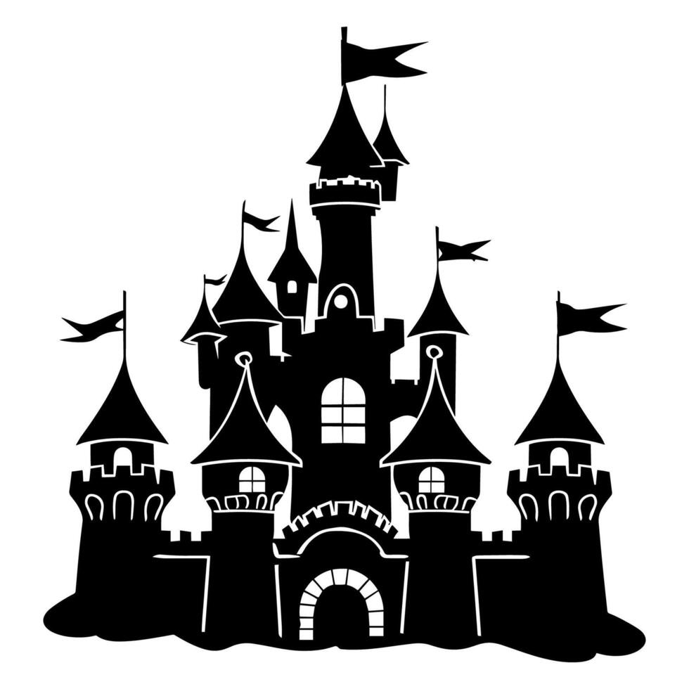 Cartoon Castle Silhouette with Flags vector