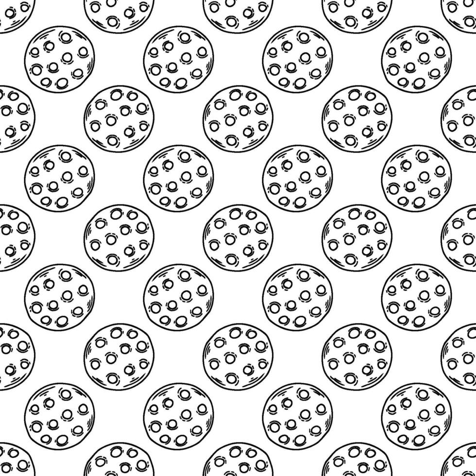 Pickleball balls black outline seamless patterns vector