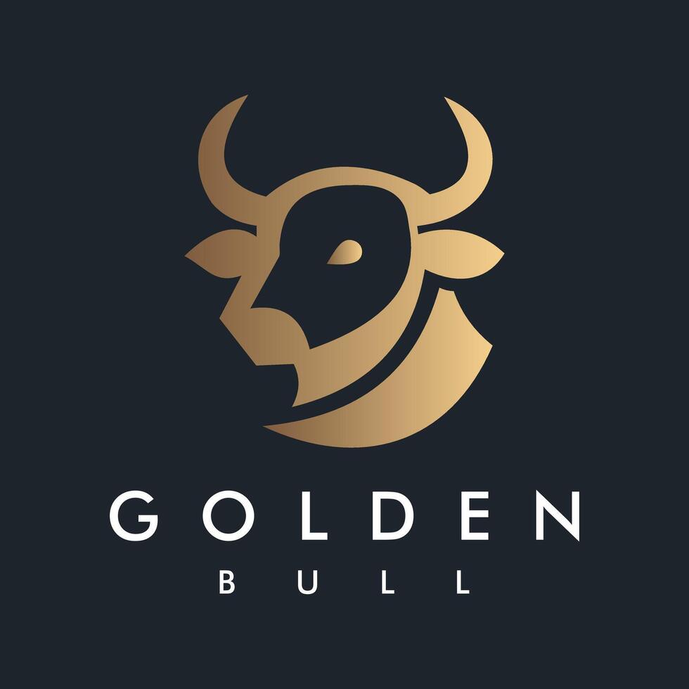 Modern and minimalist Golden Bull Head Illustration Logo on black background can be used for Finance and Investment Companies, Restaurants or Bars vector