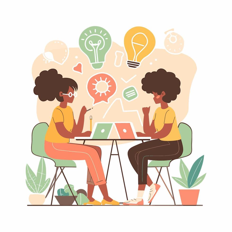 friend brainstorming ideas vector