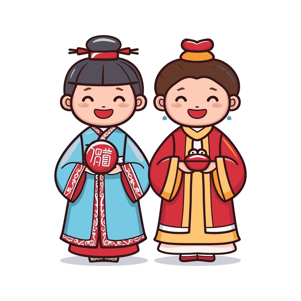 People wearing traditional Chinese clothing vector