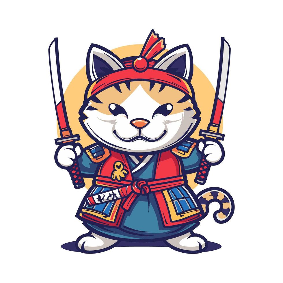 samurai cat character vector