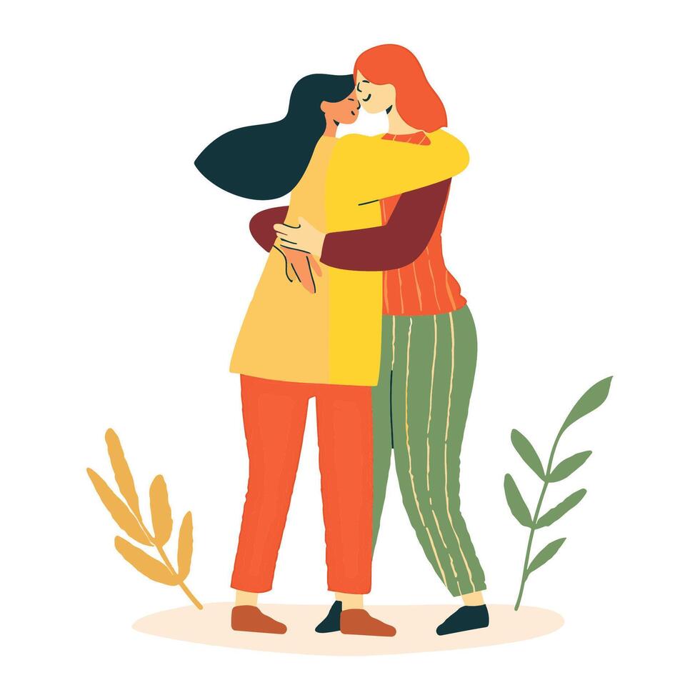 Friends hugging and offering emotional support vector