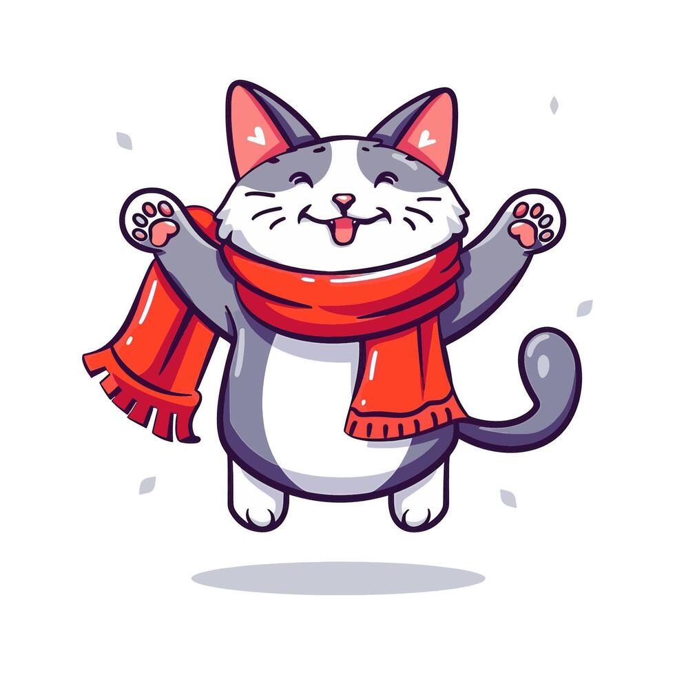 A cat wearing a team scarf and cheering vector
