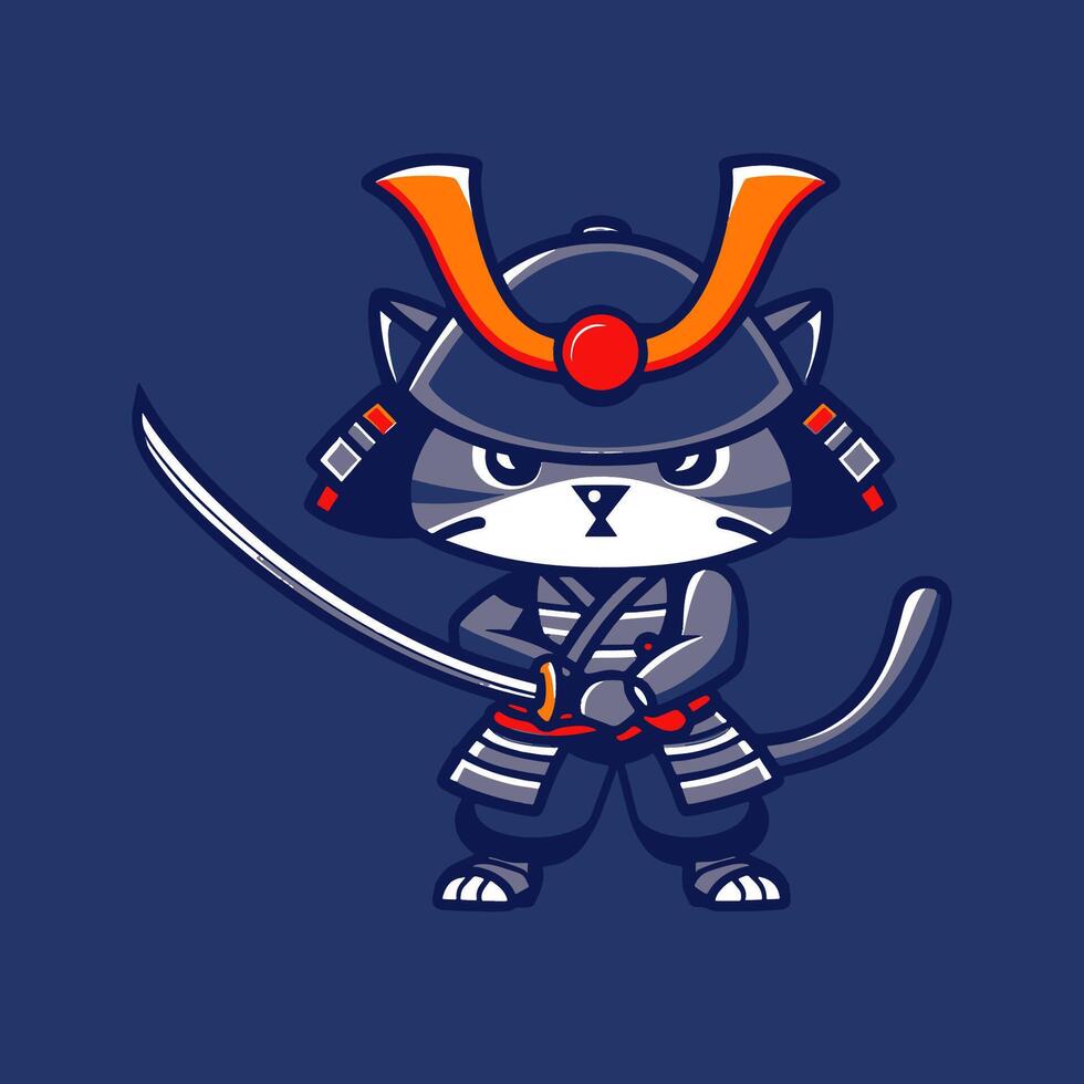 A young cat practicing with a samurai sword vector