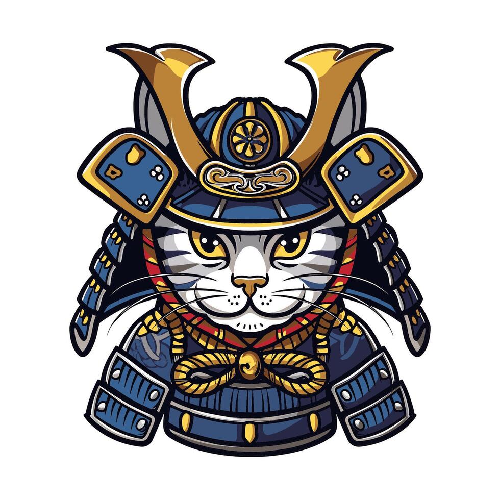 a cat in traditional samurai attire vector