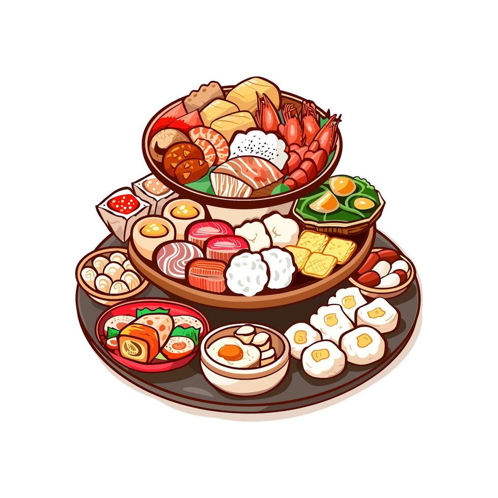 traditional Lunar New Year foods vector