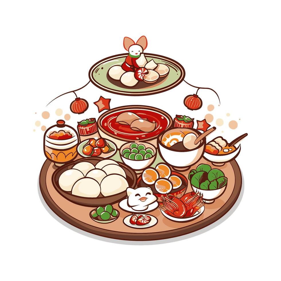traditional Lunar New Year foods vector