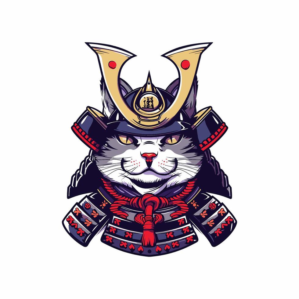 a cat in traditional samurai attire vector