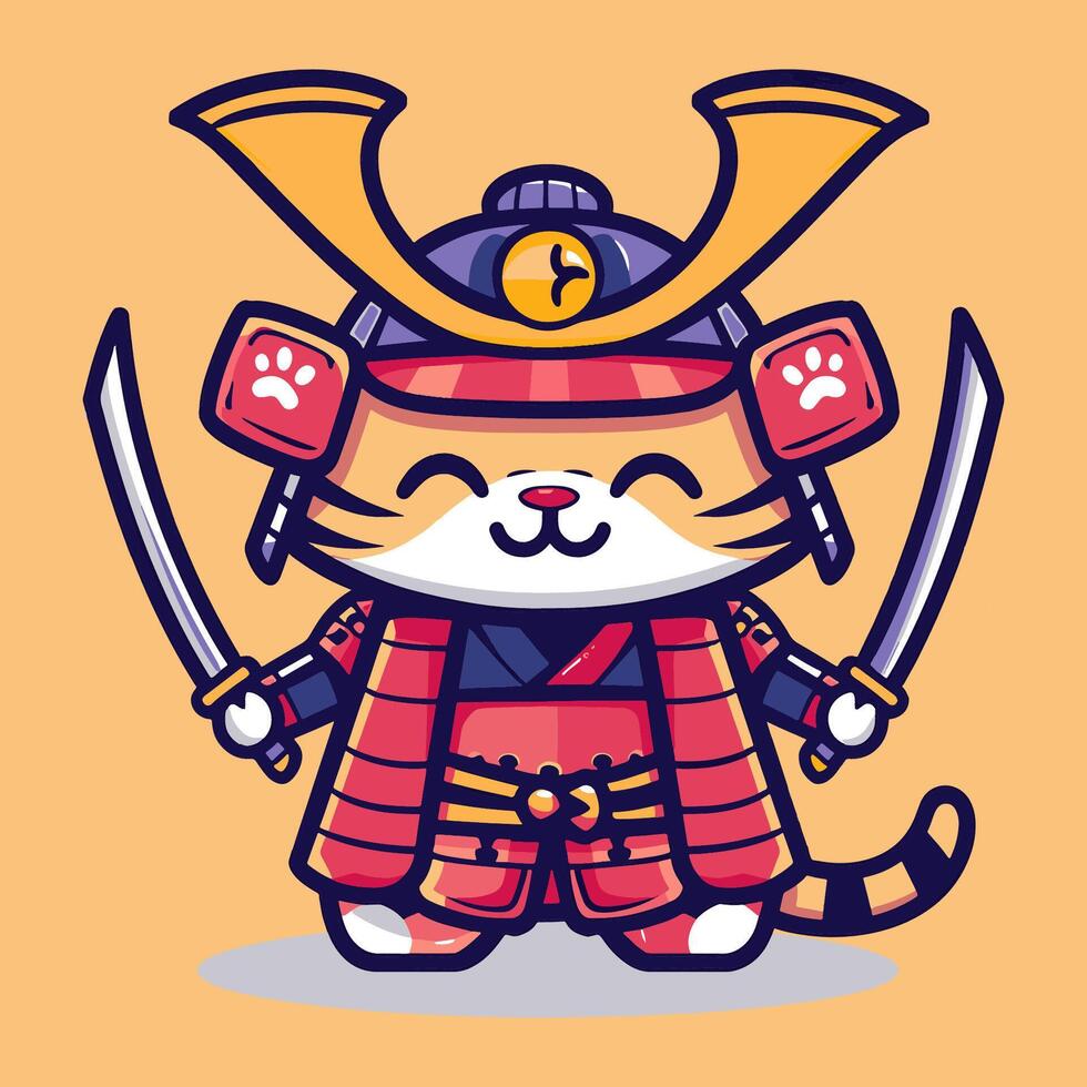 samurai cat character vector