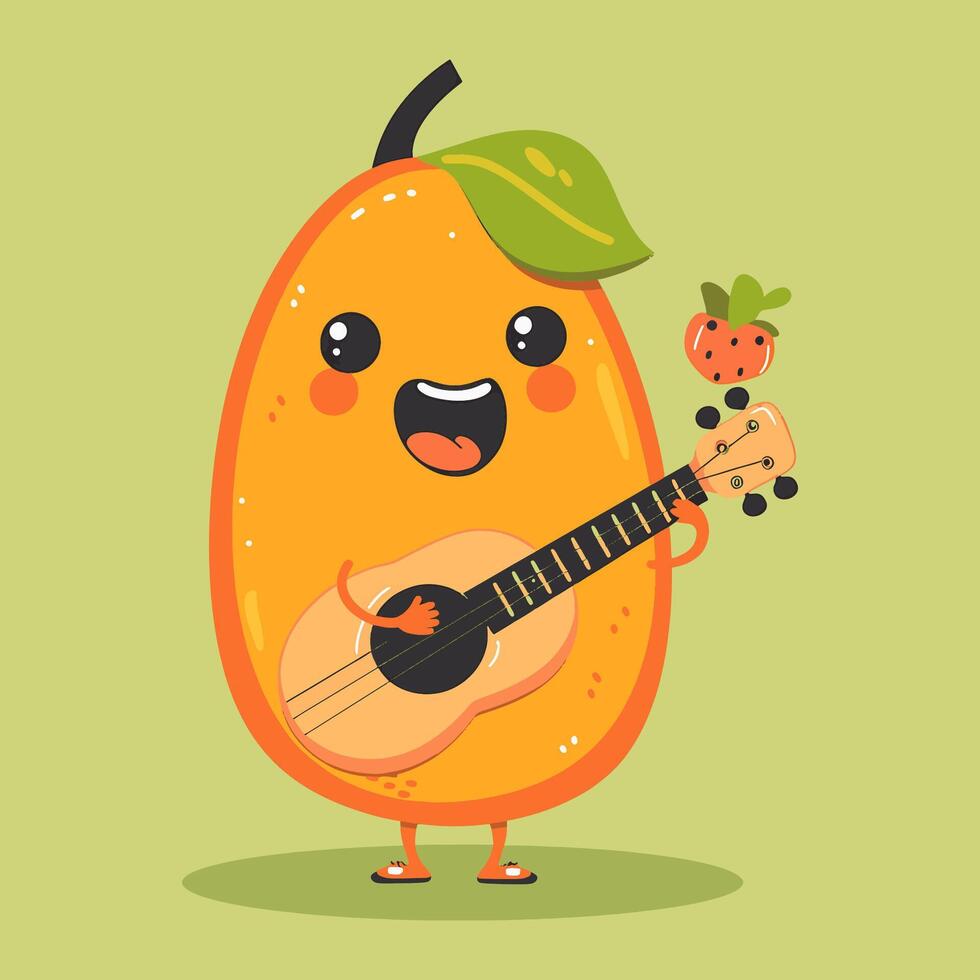 A papaya playing a tiny guitar vector