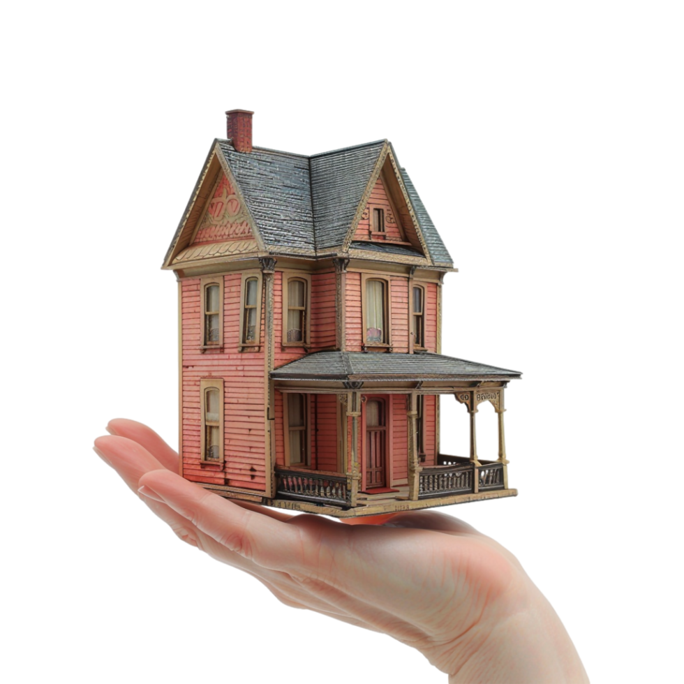 Real Estate House in Hand on Transparent Background png
