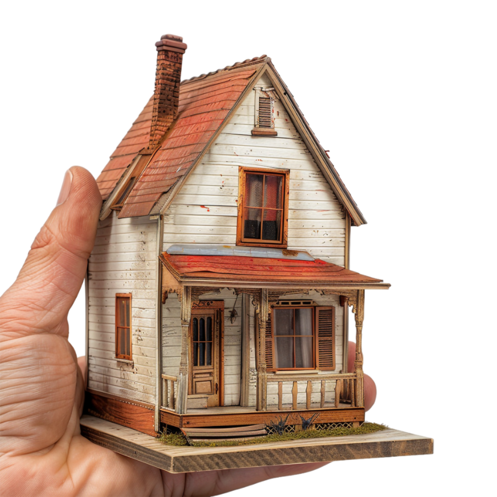 Real Estate House in Hand on Transparent Background png