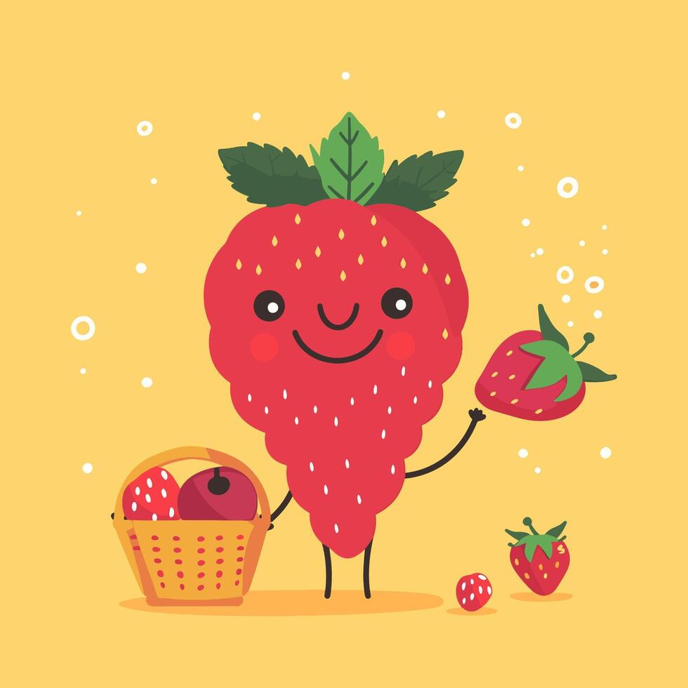 A raspberry holding a tiny basket vector