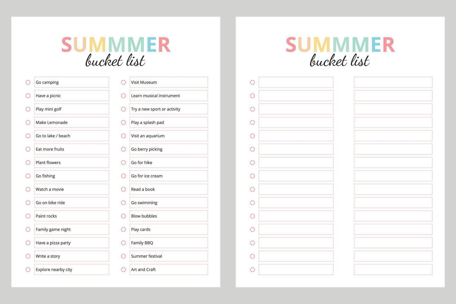 Summer bucket list, Family summer activity vector