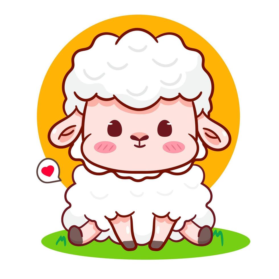Cute Sheep Sitting Cartoon Character. Adorable and Kawaii Animal Illustration. Isolated White Background. Icon Mascot Concept Design. vector