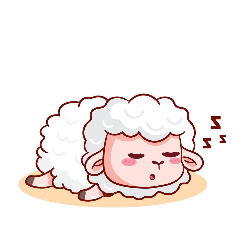 Cute Sheep Sleeping Cartoon Character. Adorable and Kawaii Animal Illustration. Isolated White Background. Icon Mascot Concept Design. vector